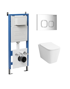 Комплект Унитаз подвесной с инсталляцией Cosmo 97.4479SQ.02.100 безободковый, белый+ Кнопка смыва хром глянцевый Grossman