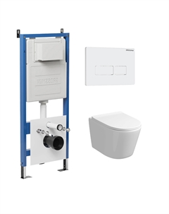 Комплект Унитаз подвесной с инсталляцией Pragma 97.4477SQ.03.000 безободковый, белый+ Кнопка смыва белая Grossman