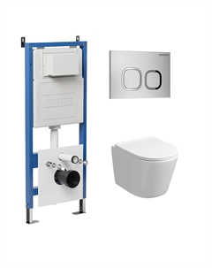 Комплект Унитаз подвесной с инсталляцией Cosmo 97.4477SQ.02.110 безободковый, белый+ Кнопка смыва хром матовый Grossman
