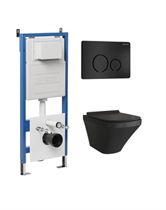Комплект Унитаз подвесной с инсталляцией Style 97.4440BMS.05.21M безободковый, черный матовый+ Кнопка смыва черная матовая Grossman