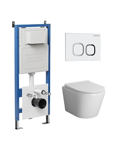 Комплект Унитаз подвесной с инсталляцией Cosmo 97.4478SQ.02.000 безободковый, белый+ Кнопка смыва белая Grossman