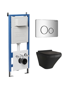 Комплект Унитаз подвесной с инсталляцией Style 97.4440BMS.05.10M безободковый, черный матовый+ Кнопка смыва хром глянцевый Grossman