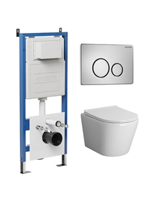 Комплект Унитаз подвесной с инсталляцией Style 97.4478SQ.05.12M безободковый, белый+ Кнопка смыва хром сатиновый Grossman