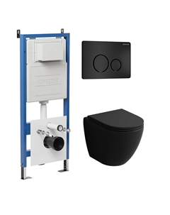 Комплект Унитаз подвесной с инсталляцией Style 97.4455BMSQ.05.21M безободковый, черный матовый+ Кнопка смыва черная матовая Grossman