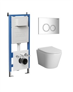 Комплект Унитаз подвесной с инсталляцией Galaxy 97.4478SQ.01.100 безободковый, белый+ Кнопка смыва хром глянцевый Grossman