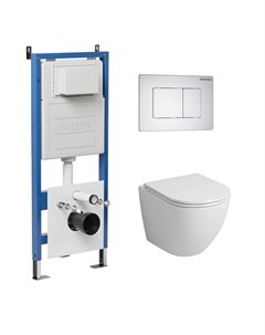 Комплект Унитаз подвесной с инсталляцией Classic 97.4455SQ.04.01M безободковый, белый+ Кнопка смыва белая матовая Grossman