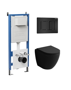 Комплект Унитаз подвесной с инсталляцией Classic 97.4455BMSQ.04.21M безободковый, черный матовый+ Кнопка смыва черная матовая Grossman