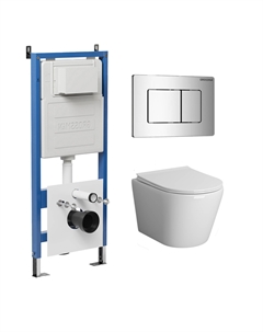 Комплект Унитаз подвесной с инсталляцией Classic 97.4478SQ.04.10M безободковый, белый+ Кнопка смыва хром глянцевый Grossman