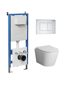 Комплект Унитаз подвесной с инсталляцией Classic 97.4478SQ.04.01M безободковый, белый+ Кнопка смыва белая матовая Grossman