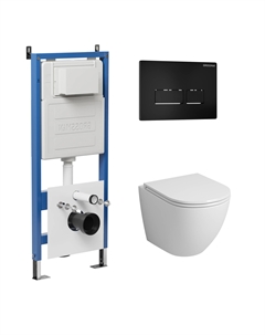 Комплект Унитаз подвесной с инсталляцией Pragma 97.4455SQ.03.210 безободковый, белый+ Кнопка смыва черная матовая Grossman