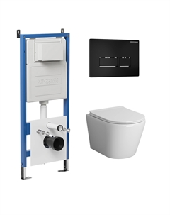 Комплект Унитаз подвесной с инсталляцией Pragma 97.4478SQ.03.210 безободковый, белый+ Кнопка смыва черная матовая Grossman