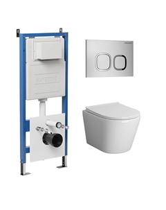 Комплект Унитаз подвесной с инсталляцией Cosmo 97.4478SQ.02.110 безободковый, белый+ Кнопка смыва хром матовый Grossman