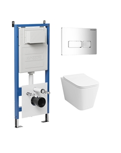 Комплект Унитаз подвесной с инсталляцией Pragma 97.4479SQ.03.100 безободковый, белый+ Кнопка смыва хром глянцевый Grossman