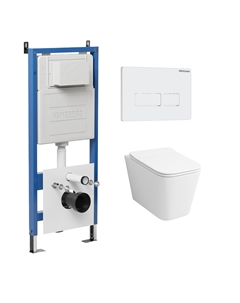 Комплект Унитаз подвесной с инсталляцией Pragma 97.4479SQ.03.000 безободковый, белый+ Кнопка смыва белая Grossman