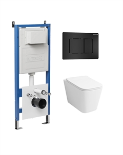 Комплект Унитаз подвесной с инсталляцией Classic 97.4479SQ.04.21M безободковый, белый+ Кнопка смыва черная матовая Grossman