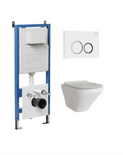 Комплект Унитаз подвесной с инсталляцией Galaxy 97.4440S.01.000 безободковый, белый + Кнопка смыва белая Grossman