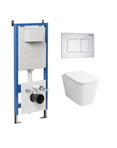 Комплект Унитаз подвесной с инсталляцией Classic 97.4441S.04.01M безободковый, белый + Кнопка смыва белая матовая Grossman