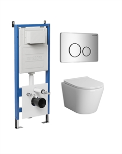 Комплект Унитаз подвесной с инсталляцией Style 97.4478BMS.05.10M безободковый, черный матовый + Кнопка смыва хром глянцевый Grossman