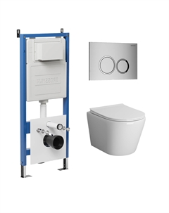 Комплект Унитаз подвесной с инсталляцией Galaxy 97.4478BMS.01.110 безободковый, черный матовый + Кнопка смыва хром матовый Grossman