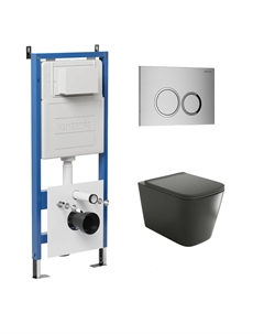 Комплект Унитаз подвесной с инсталляцией Galaxy 97.4441BMS.01.110 безободковый, черный матовый + Кнопка смыва хром матовый Grossman