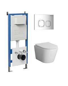 Комплект Унитаз подвесной с инсталляцией Cosmo 97.4478BMS.02.100 безободковый, черный матовый + Кнопка смыва хром глянцевый Grossman