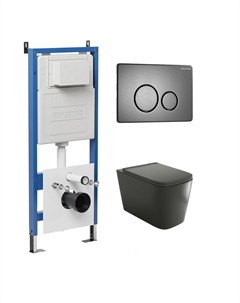 Комплект Унитаз подвесной с инсталляцией Style 97.4441BMS.05.42M безободковый, черный матовый + Кнопка смыва графит сатиновый Grossman