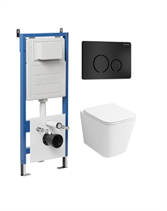 Комплект Унитаз подвесной с инсталляцией Style 97.4441S.05.21M безободковый, белый + Кнопка смыва черная матовая Grossman