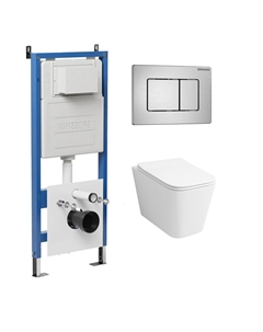 Комплект Унитаз подвесной с инсталляцией Classic 97.4441S.04.12M безободковый, белый + Кнопка смыва хром сатиновый Grossman