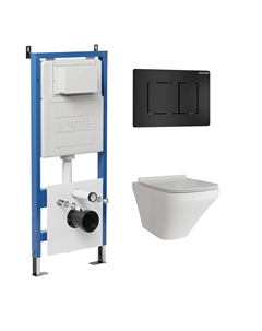 Комплект Унитаз подвесной с инсталляцией Classic 97.4440S.04.21M безободковый, белый + Кнопка смыва черная матовая Grossman