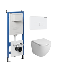 Комплект Унитаз подвесной с инсталляцией Pragma 97.4455SQ.03.000 безободковый, белый+ Кнопка смыва белая Grossman