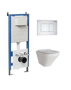 Комплект Унитаз подвесной с инсталляцией Classic 97.4440S.04.01M безободковый, белый + Кнопка смыва белая матовая Grossman