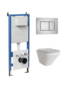 Комплект Унитаз подвесной с инсталляцией Classic 97.4440S.04.12M безободковый, белый + Кнопка смыва хром сатиновый Grossman