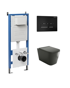 Комплект Унитаз подвесной с инсталляцией Pragma 97.4441BMS.03.210 безободковый, черный матовый + Кнопка смыва черная матовая Grossman