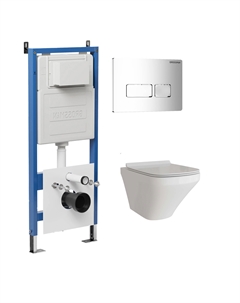 Комплект Унитаз подвесной с инсталляцией Pragma 97.4440S.03.100 безободковый, белый + Кнопка смыва хром глянцевый Grossman