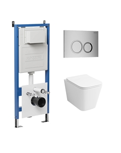 Комплект Унитаз подвесной с инсталляцией Galaxy 97.4441S.01.110 безободковый, белый + Кнопка смыва хром матовый Grossman