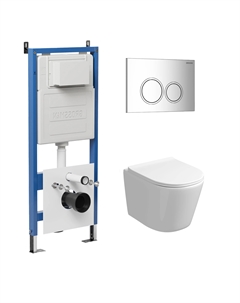 Комплект Унитаз подвесной с инсталляцией Galaxy 97.4477SQ.01.100 безободковый, белый+ Кнопка смыва хром глянцевый Grossman