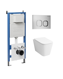 Комплект Унитаз подвесной с инсталляцией Cosmo 97.4441S.02.110 безободковый, белый + Кнопка смыва хром матовый Grossman