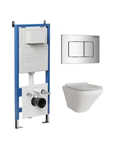 Комплект Унитаз подвесной с инсталляцией Classic 97.4440S.04.10M безободковый, белый + Кнопка смыва хром глянцевый Grossman