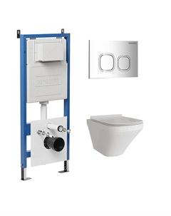 Комплект Унитаз подвесной с инсталляцией Cosmo 97.4440S.02.100 безободковый, белый + Кнопка смыва хром глянцевый Grossman