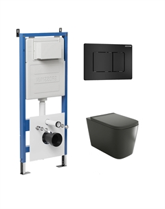 Комплект Унитаз подвесной с инсталляцией Classic 97.4441BMS.04.21M безободковый, черный матовый + Кнопка смыва черная матовая Grossman