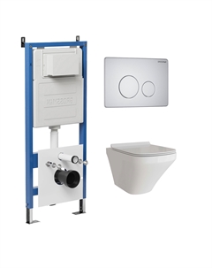Комплект Унитаз подвесной с инсталляцией Style 97.4440S.05.01M безободковый, белый + Кнопка смыва белая матовая Grossman