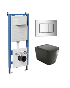 Комплект Унитаз подвесной с инсталляцией Classic 97.4441BMS.04.10M безободковый, черный матовый + Кнопка смыва хром глянцевый Grossman