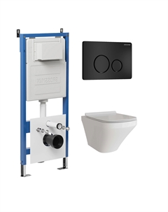 Комплект Унитаз подвесной с инсталляцией Style 97.4440S.05.21M безободковый, белый + Кнопка смыва черная матовая Grossman