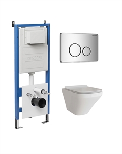 Комплект Унитаз подвесной с инсталляцией Style 97.4440S.05.10M безободковый, белый + Кнопка смыва хром глянцевый Grossman