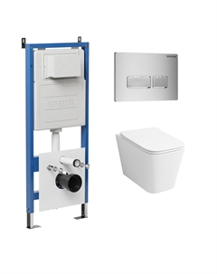 Комплект Унитаз подвесной с инсталляцией Pragma 97.4441S.03.110 безободковый, белый + Кнопка смыва хром матовый Grossman
