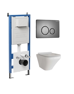 Комплект Унитаз подвесной с инсталляцией Style 97.4440S.05.42M безободковый, белый + Кнопка смыва графит сатиновый Grossman