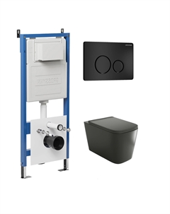 Комплект Унитаз подвесной с инсталляцией Style 97.4441BMS.05.21M безободковый, черный матовый + Кнопка смыва черная матовая Grossman