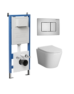 Комплект Унитаз подвесной с инсталляцией Classic 97.4478BMS.04.12M безободковый, черный матовый + Кнопка смыва хром сатиновый Grossman