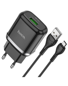 Сетевое зарядное устройство Hoco N3 18W, 1USB, Quick Charge, 3A, черный (6931474729361), кабель microUSB