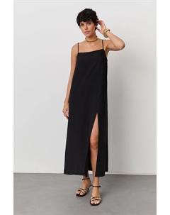 Сарафан прямого кроя с разрезом из вискозы черного цвета Darsi.studio